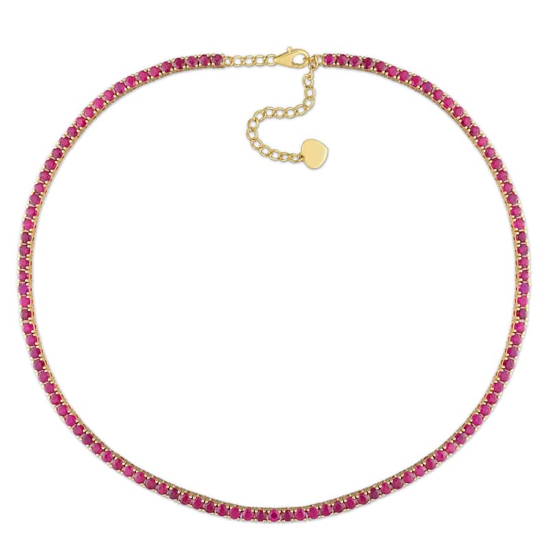 Miadora 16 1/5ct TGW Ruby Tennis Necklace in 14k Yellow Gold