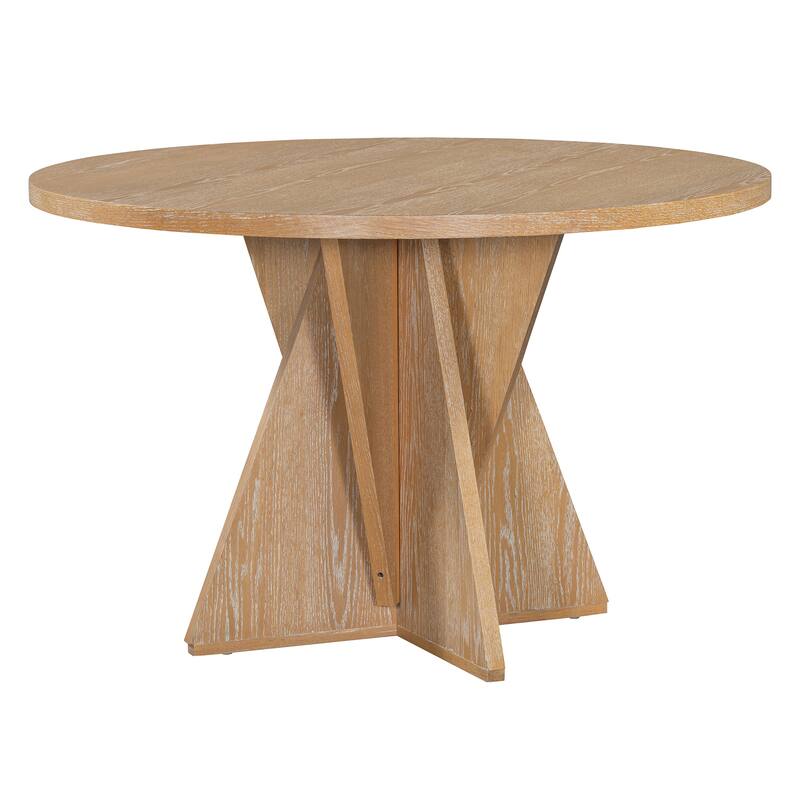5 Piece Wood Round Dining Table Set with 4 Upholstered Chairs