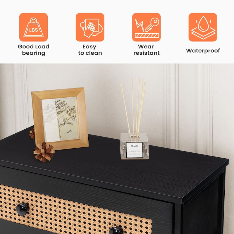5-Drawer Closet Dresser Chest PE Rattan Storage Tower Organizer Cabinet