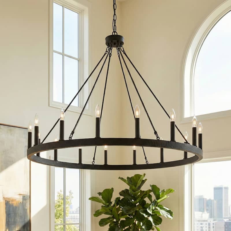 Farmhouse 16-light Wagon Wheel Chandelier - 47 inches