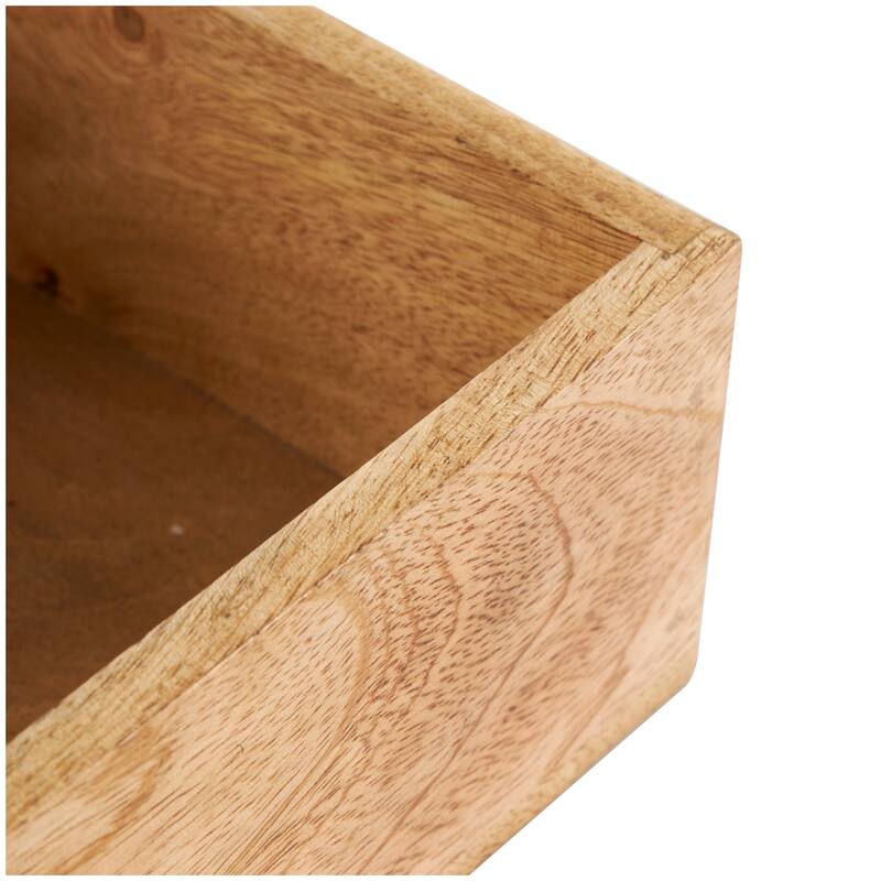 Brown Mango Wood Handmade Storage Scroll Box with Gold Accents (Set of 3)