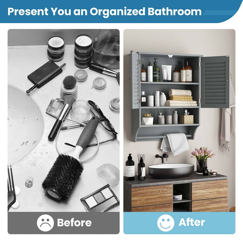 Costway Bathroom Wall Mounted Medicine Cabinet with Louvered Doors & - See Details