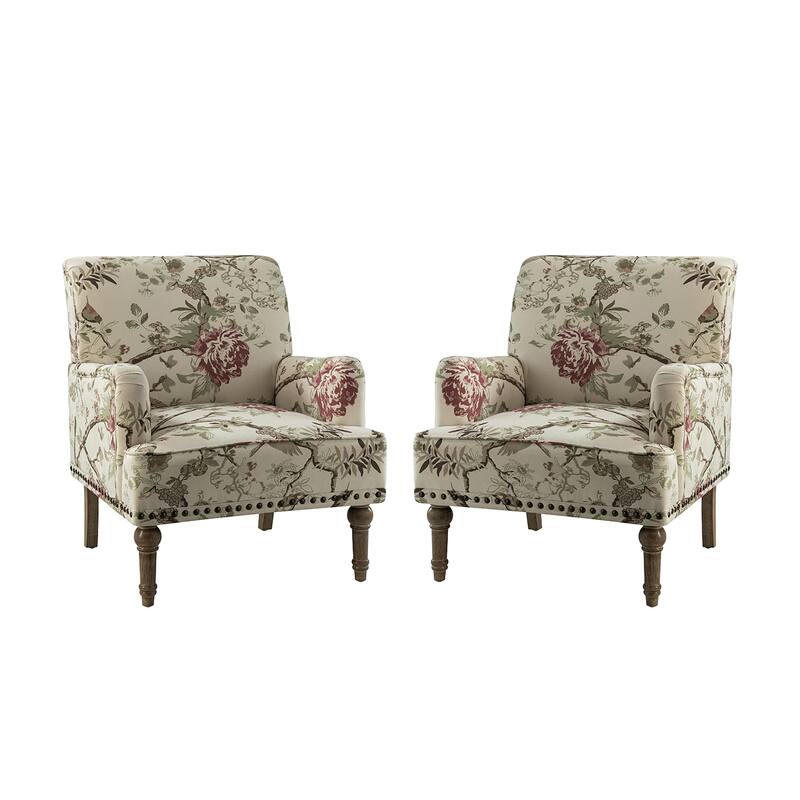 Pavia Traditional Floral Fabric Design Upholstered Accent Armchair with Nailhead Trim Set of 2 by HULALA HOME