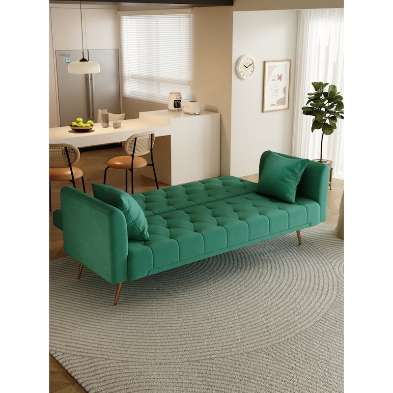 Velvet Upholstered Armsofa with Adjustable Backrest, Convertible Sleeper Sofa Bed, Stylish Loveseat with Metal Legs