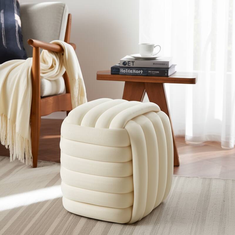Modern Velvet Cube Knot Accent Stool with Layered Cushion Design
