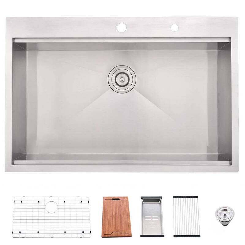 DORNBERG 33 Inch Kitchen Sink Single Bowl Sink in Stainless Steel - Brushed Nickel