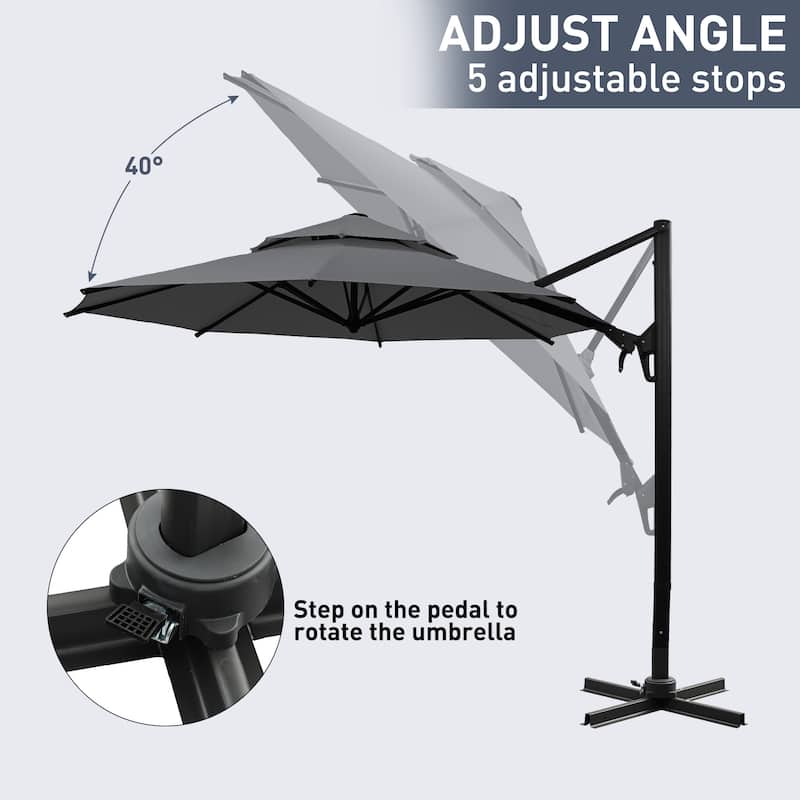 Autlaycil 10FT Cantilever Patio Umbrella with Base Included 360 Rotation Large Offset Hanging Outdoor Shade