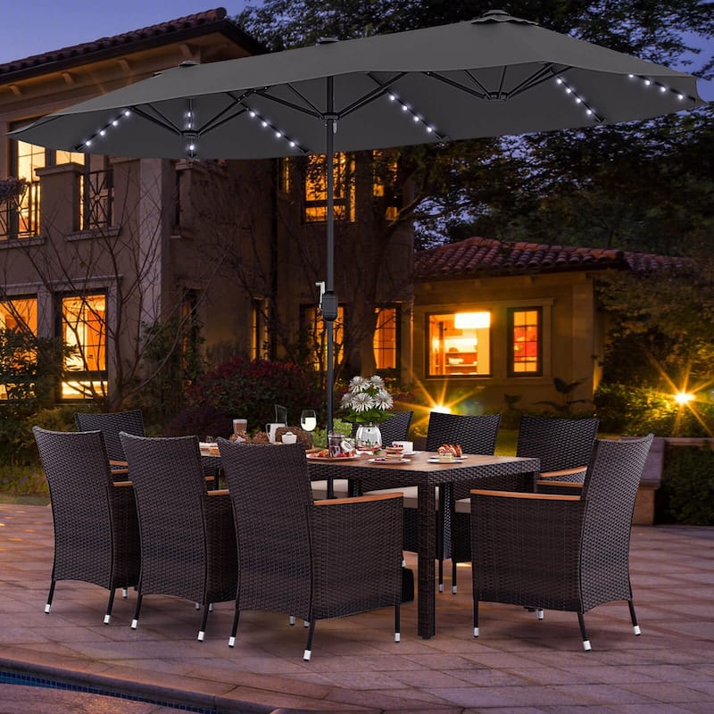 Costway 11 PCS Patio Dining Set with 15ft Double-Sided Patio Umbrella