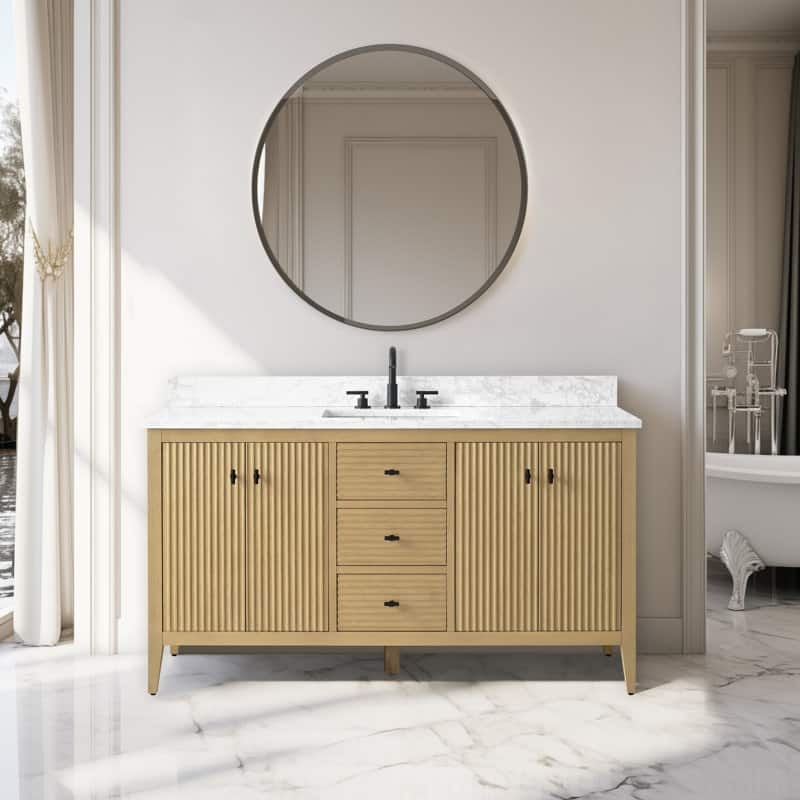 Vanity Art 60" Single Sink Bathroom Vanity Cabinet with Engineered Marble Countertop