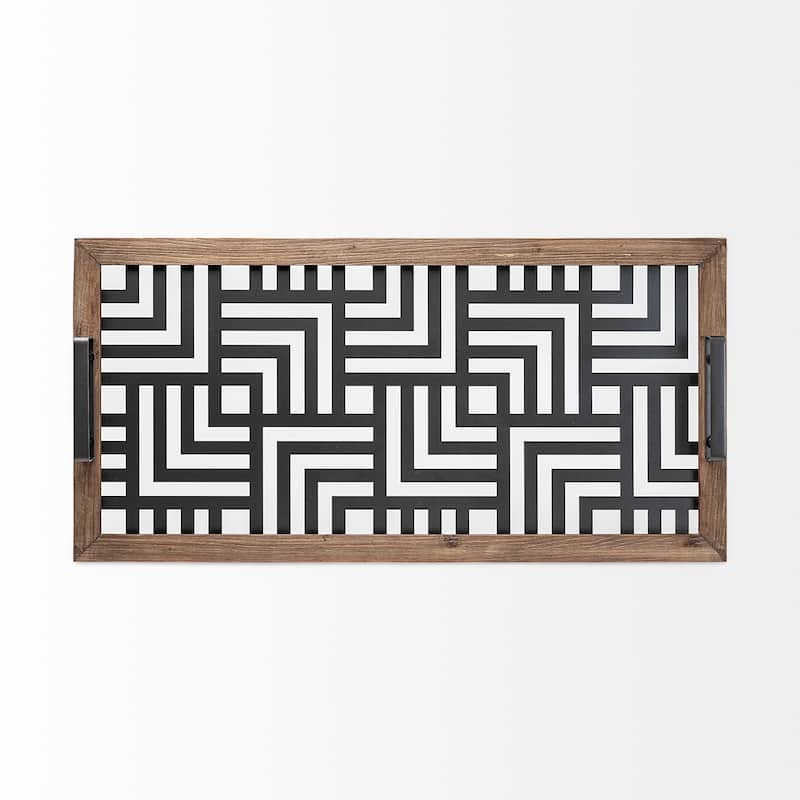 Fantuz Gray Metal, Wood and Glass Serving Tray - 32"L x 16"W x 2.5"H