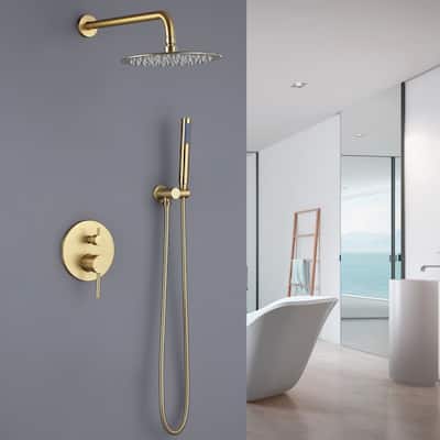 Wall Mounted 2-Handle Black/Gold Shower Head with High-pressure Handheld and Hose
