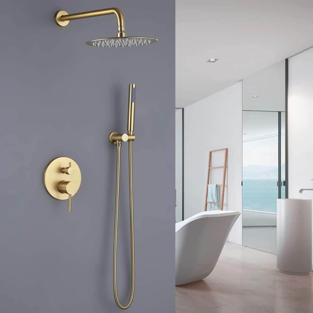 Modland Wall Mounted 2 Handle Black/Gold Shower Head with High-pressure Handheld and Hose