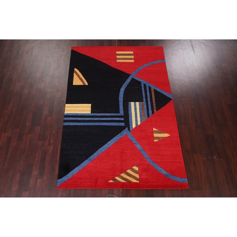Abstract Nepalese Vegetable Dye Oriental Area Rug Handmade Wool Carpet - 6'0" x 9'0"
