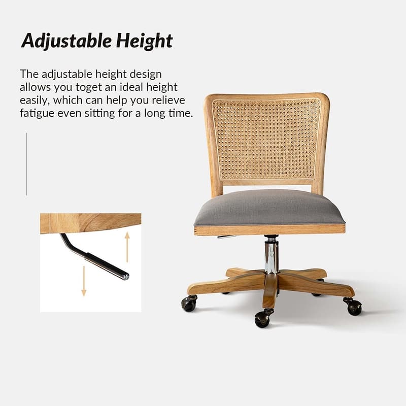 Calcutta Modern Rattan Back Task Chair Office chair with Solid Wood Legs by HULALA HOME