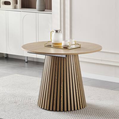 Modern Oval Wood Extendable Dining Table - Stylish Dual-Pillar Design, Multi-Functional & Space-Saving.