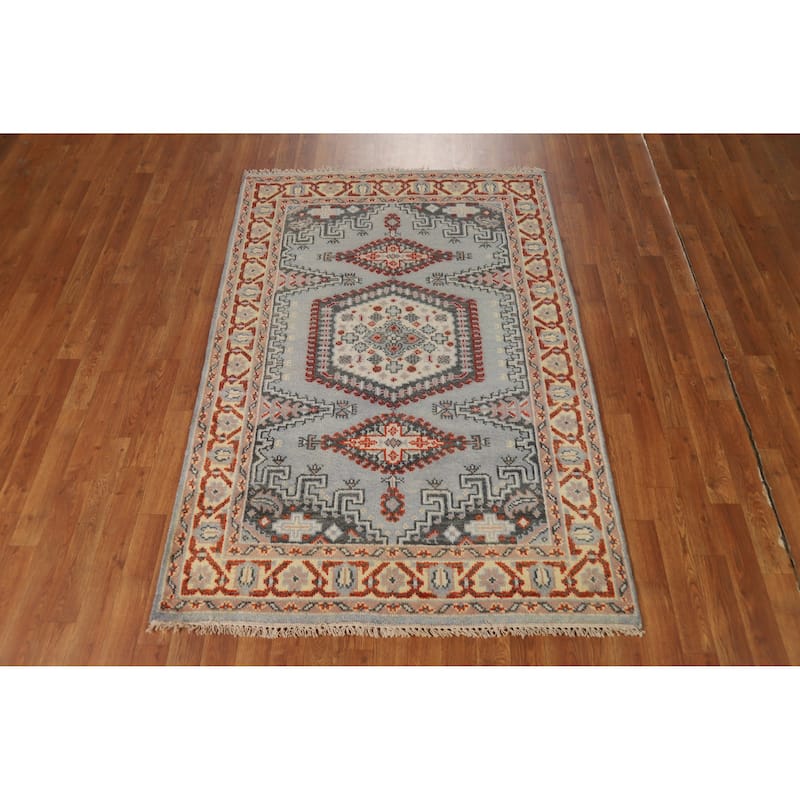 Gray Geometric Viss Oriental Rug Hand-Knotted Wool Carpet - 4'0" x 6'0"