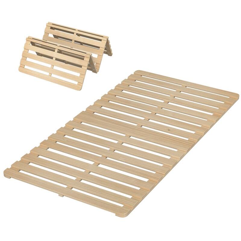Solid Pine Wood Foldable Slatted Bed, Tatami Mat Floor Sleep Bedding