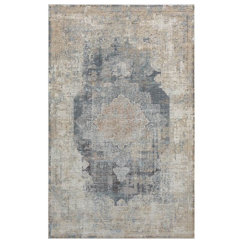 Sevita Beige Medallion Traditional Area Rug