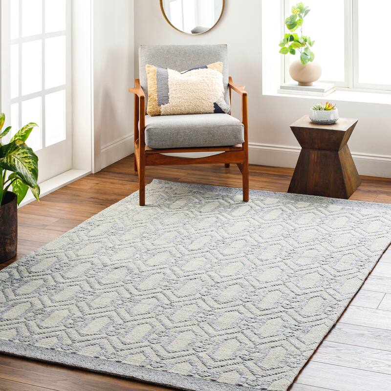 Nabin Handmade Geometric Wool & Recycled PET Area Rug - 6' x 9' - Grey/Beige