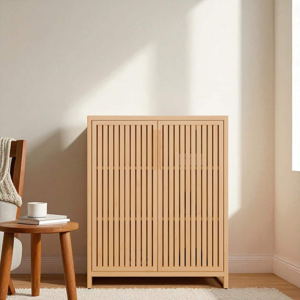 42" Bamboo Storage Cabinet, Multi-Scene Shoe or Bathroom Cabinet with 2 Open Shelves & Door, Slim Corner Organizer