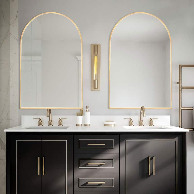 Modern Arch Bathroom Wall Mounted Vanity Mirror - 2 PACK - Brushed Gold