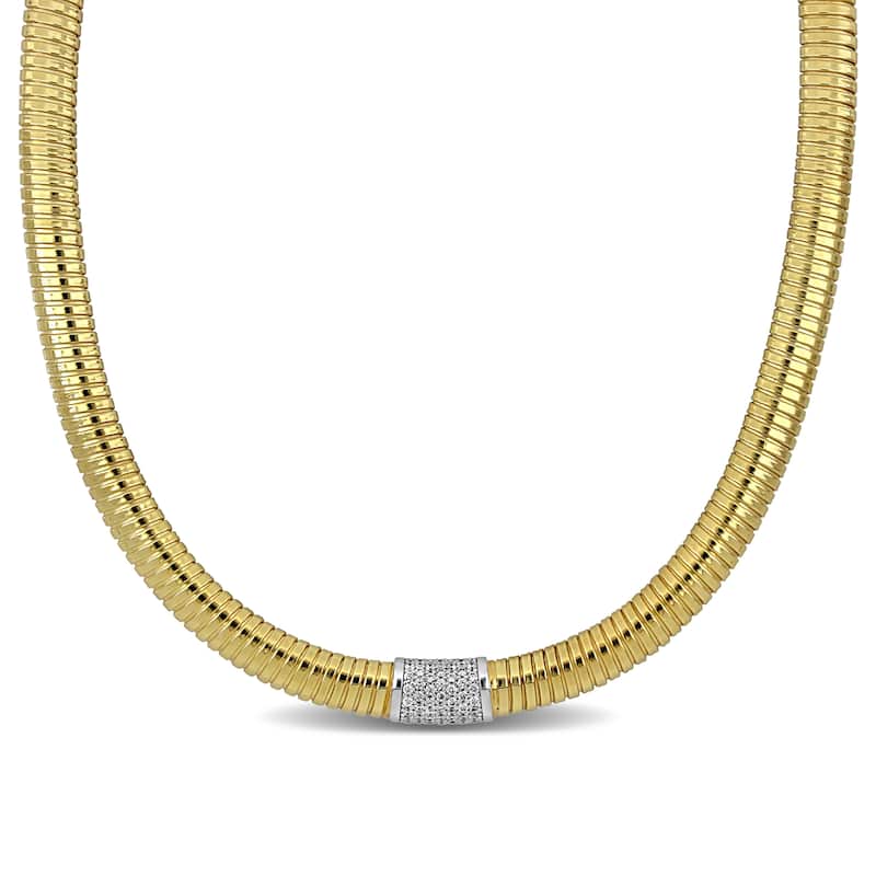 Miadora 1/2ct TGW Cubic Zirconia Bombe Omega Necklace Two-Tone Sterling Silver