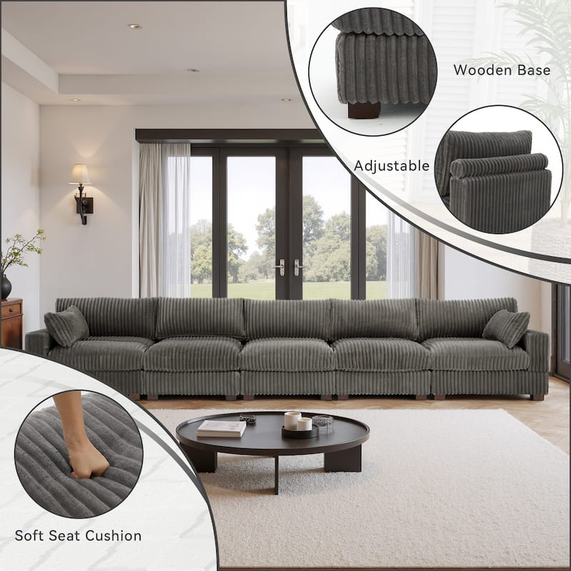 5-Piece Oversized Cotton Flannel Modular Sectional Sofa for Living Room
