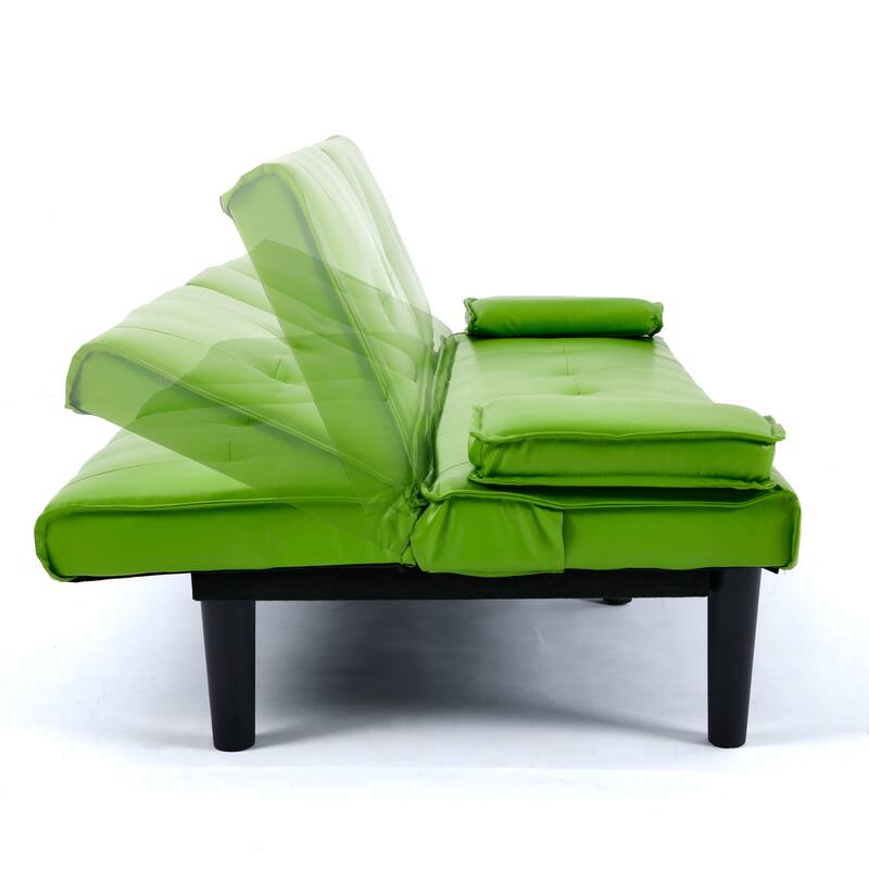 The 67-inch black PVC multi-functional sofa bed with a foldable and cup holder design