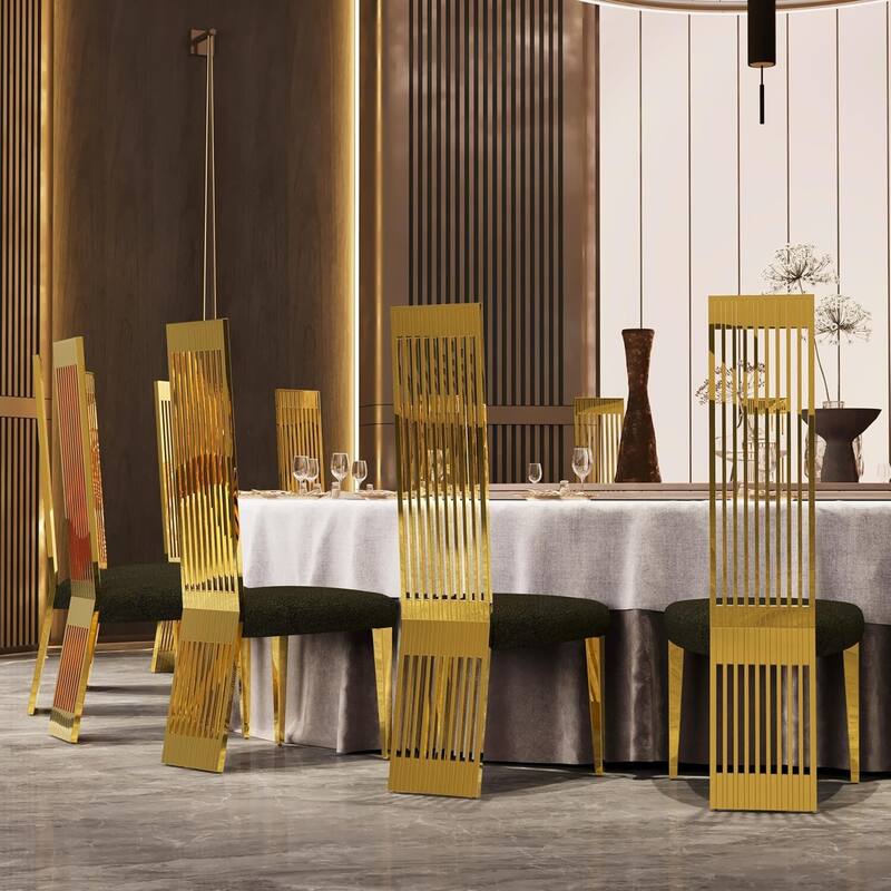 Modern Luxury Boucle Dining Chairs with High Back Design and Metal Legs