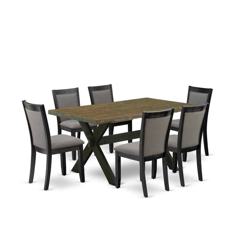 HomeStock 7-Piece Distressed Jacobean Finish Solid Wood Top Dining Table with 6-Parson Chairs