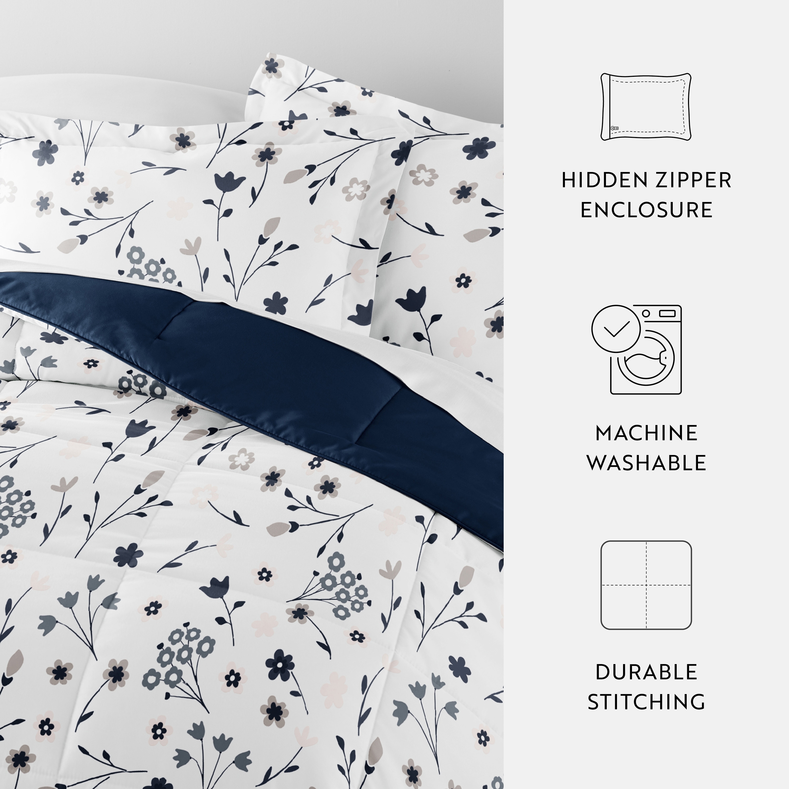 Reversible Comforter and Shams Set, Ultra Soft, Easy Care, - Becky  Cameron™, Full/Queen, Navy / Light Gray