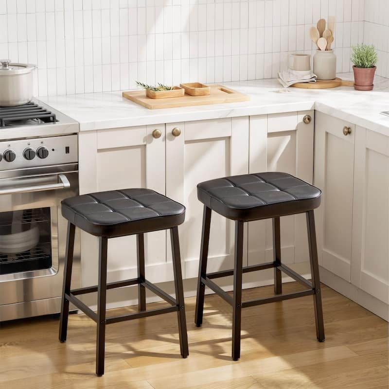 VECELO 24 Inch Counter Height Bar Stools, Backless Bar Stools Set of 2/4/6, Leather Kitchen Stools