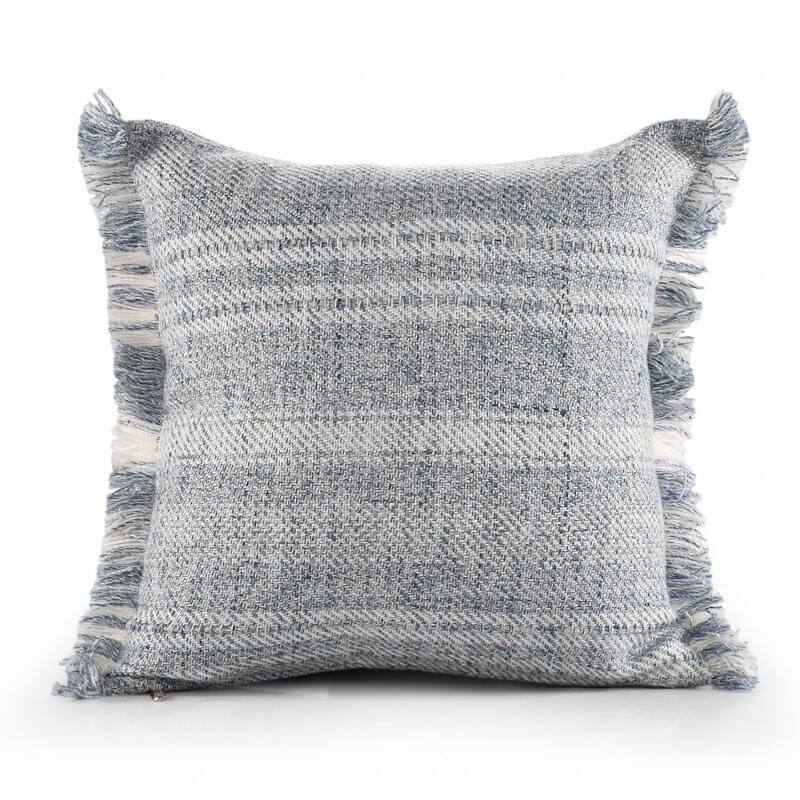 HomeRoots 20" X 20" Denim Blue And Ivory Polyester Striped Zippered Pillow