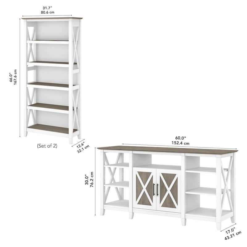Tall Farmhouse TV Stand with 2 Bookcases by Bush Furniture