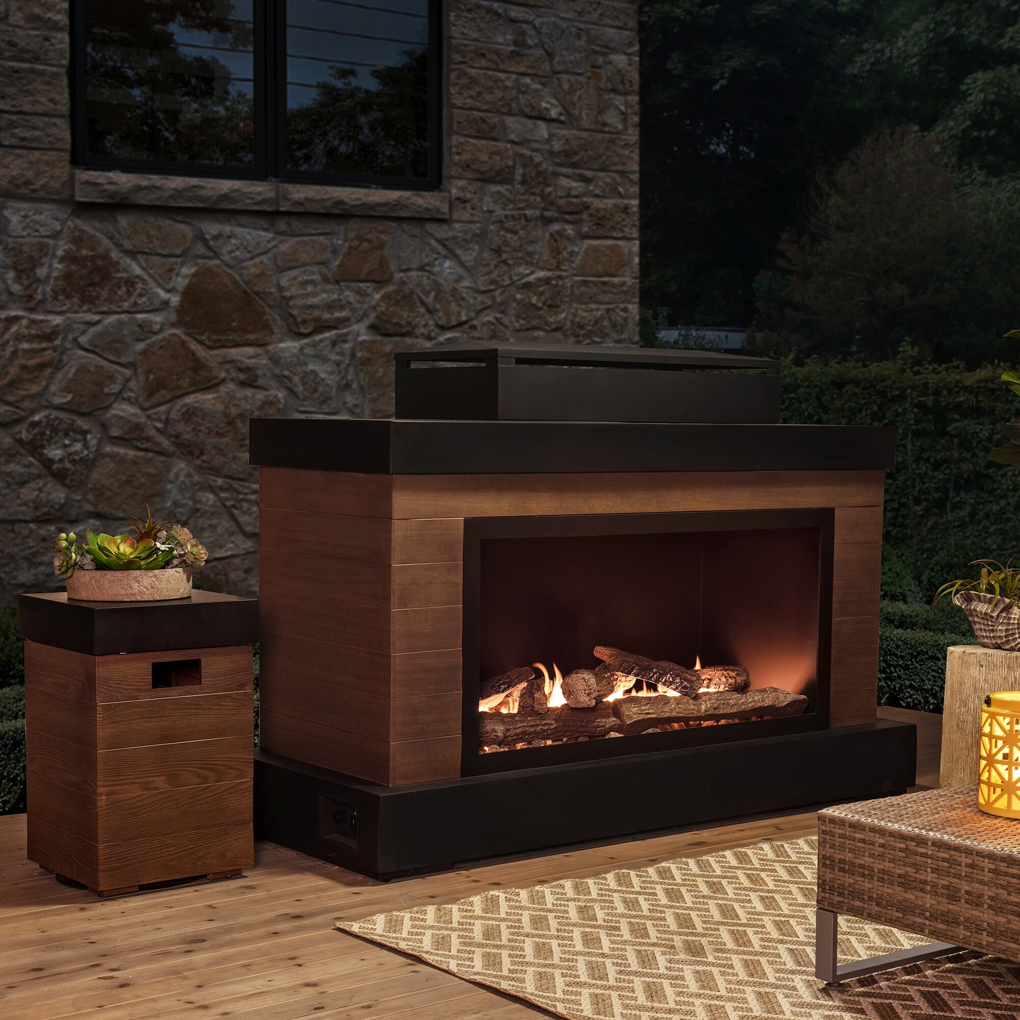 Shop Sunjoy Modern Propane Powered Fireplace With Tank Storage