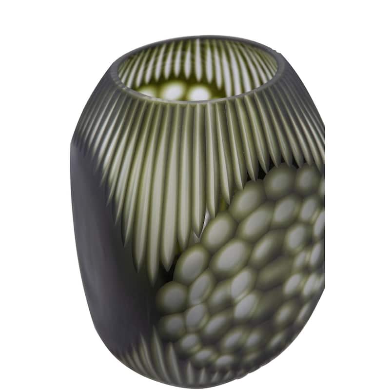 Allan Andrews Contemporary Four Sided Patterned Green Glass Vase