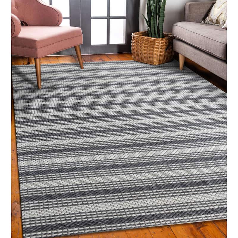 Sevita Dark Gray/Ivory Transitional Striped Wool Indoor Area Rug - 5' x 7'9"
