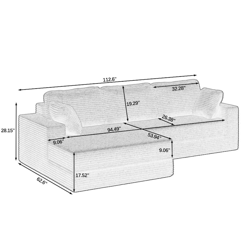 112.6" Modern L-shaped Modular Sectional Sofa in Corduroy, Unfold into Bed for Rest