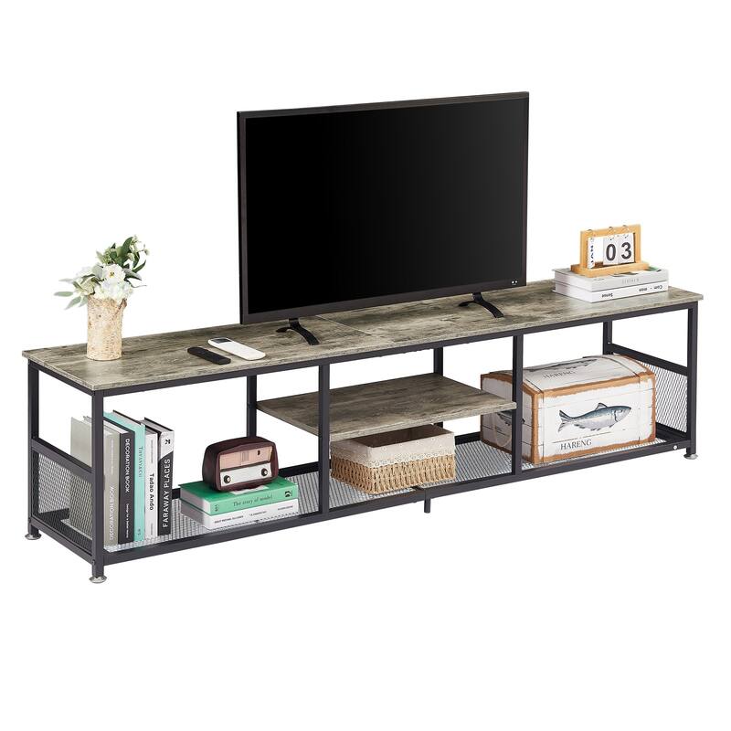 VECELO Industrial TV Stand for Televisions up to 80 Inch,70" Entertainment Center with Open Storage Shelves,Console Table