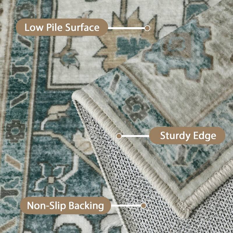 Mcow Neutral Floral Low Pile Machine Washable Non-Slip Area Rug - 8'X10'