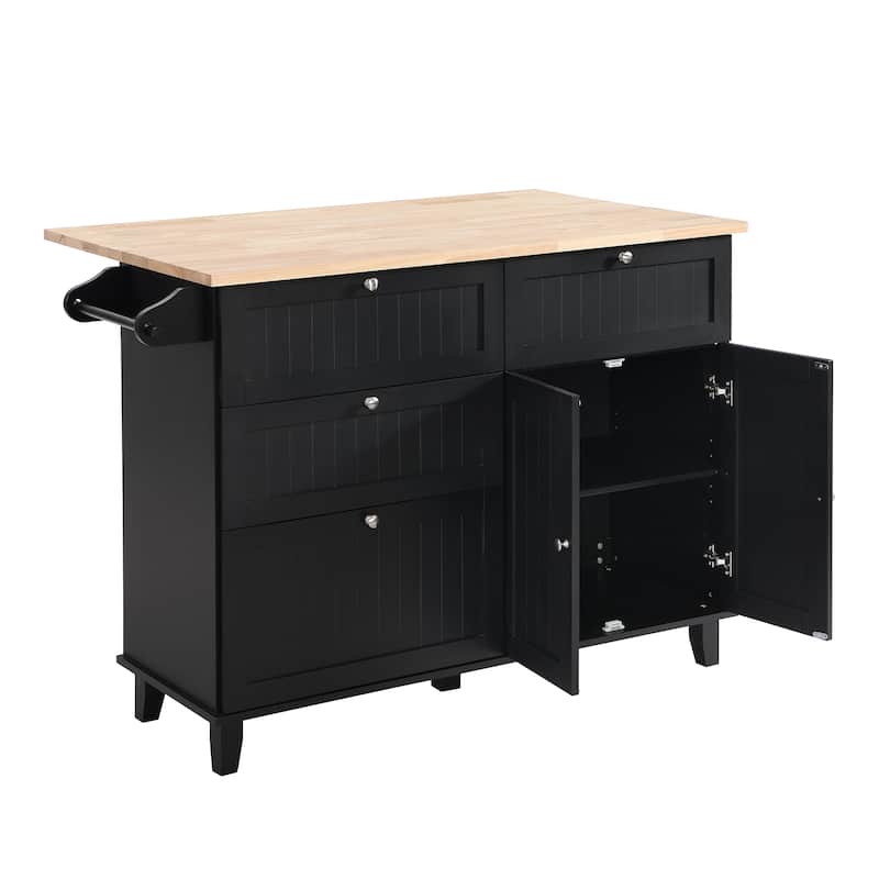Roomfitters Farmhouse Kitchen Island Set with Drop Leaf, Storage Cabinet, Towel Rack and Seating