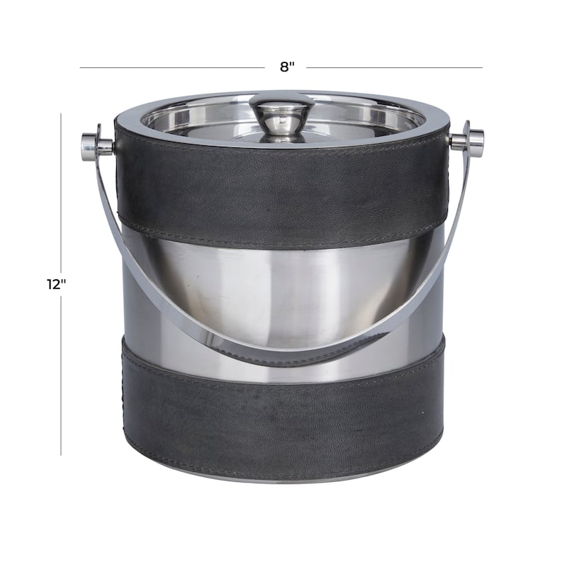 Leather Ice Bucket with Lid - 8 x 7 x 12