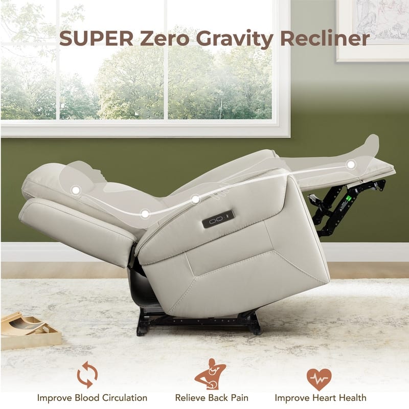 Spruce & Spring Dual Motors Genuine Leather Zero Gravity Recliner with Power Headrest