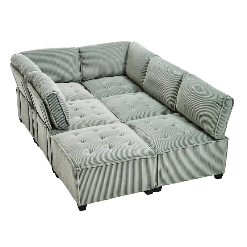 Ergonomic Lounge Modular Couch Corduroy Sectional Sofa with Deep Seat Ottoman Chaise and High-Rebound Thick Cushions