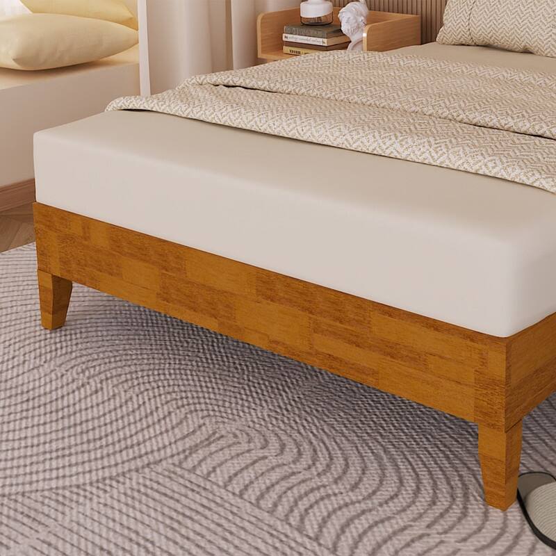 Modern Brown Solid Wood Platform Bed Frame with Headboard