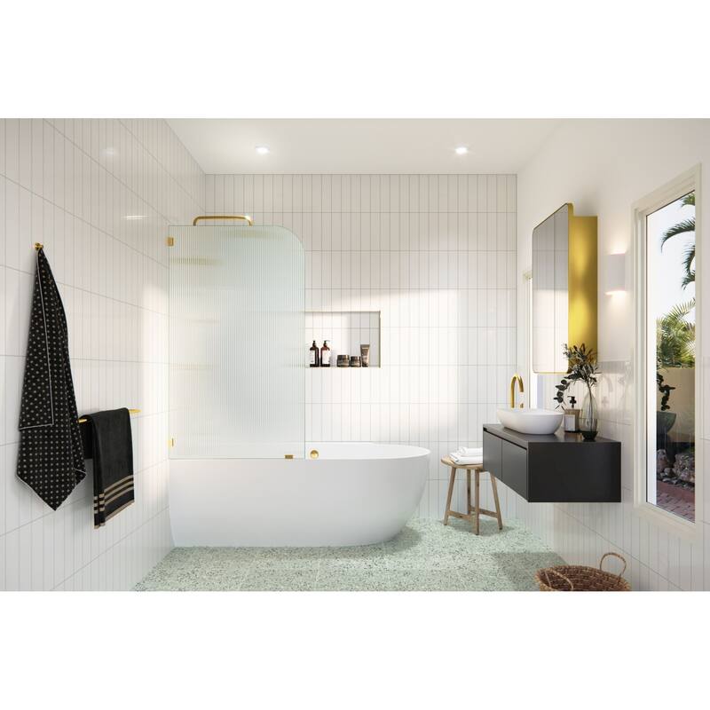 Glass Warehouse B-FL-RAD-30-L Aurora 58-1/4" High x 30" Wide Shower - Satin Brass