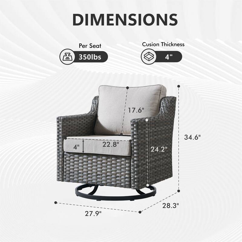 Meyreso Gray Wicker Outdoor Swivel Glider Chairs with 4-Inch Thick Cushions (2-Pack)