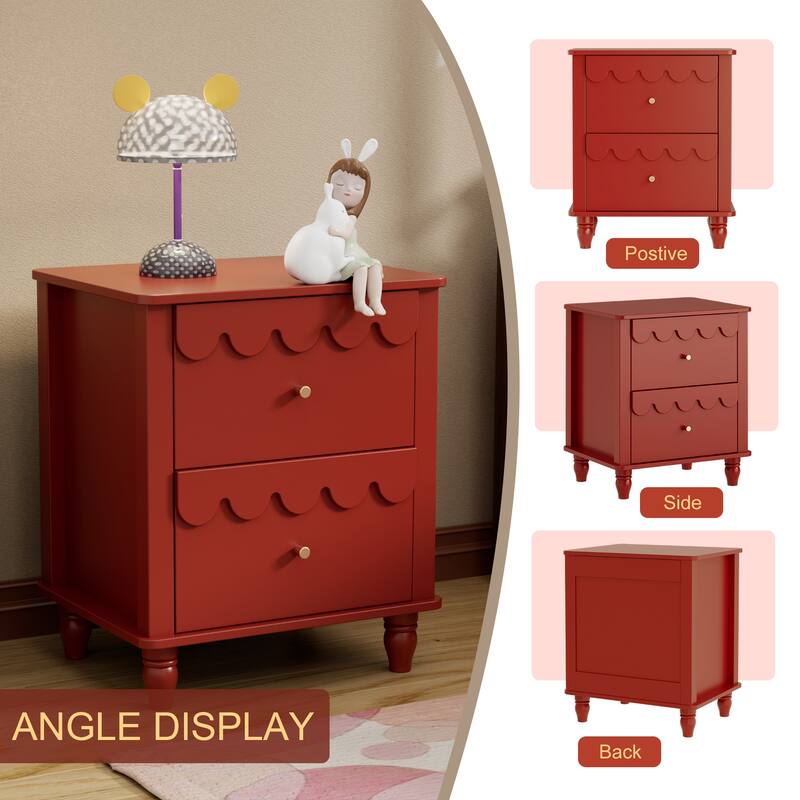 2 Drawers Nightstand Curved Design Cloud Bedside Table
