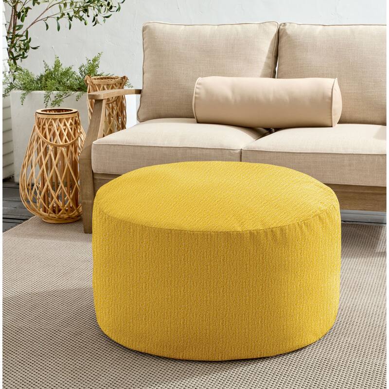 Sorra Home Sunbrella Outdoor Bean Pouf Circle - Continuous Sunflower - 30 in W x 30 in D x 15 in H