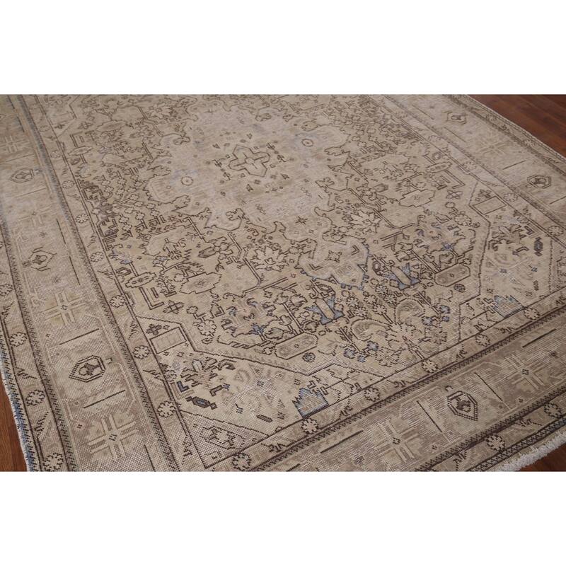 Distressed Tabriz Persian Vintage Area Rug Hand-Knotted Wool Carpet - 6'4" x 9'2"
